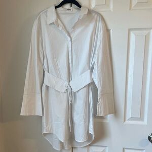 Showpo - Corset Long Sleeve Shirt Dress in White- Size 10- NEVER WORN